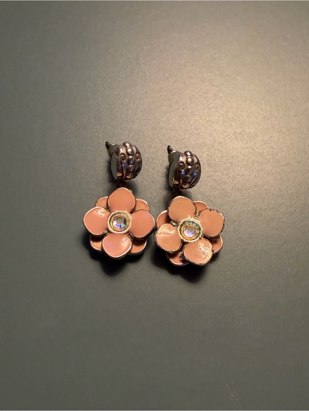 Brighton Peach Enamel Flower Charm with Aurora Crystal Center - Picture 2 of 5